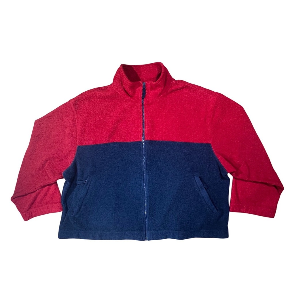 VTG Faded Glory Mens 2XL Red Blue Color Block Fleece Jacket Zip Up Y2K skate